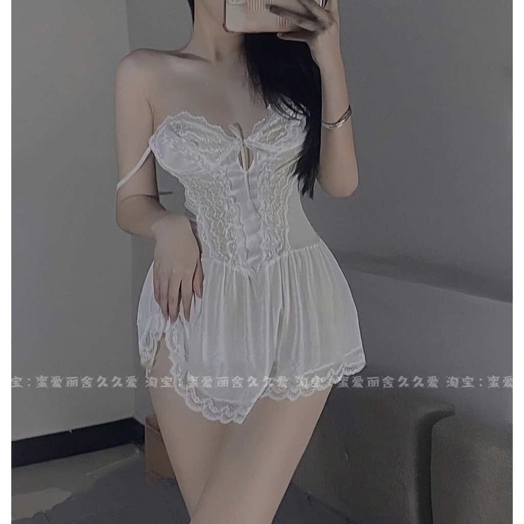 Váy ngủ lụa voan thối ren hở ngực cao cấp Váy mặc nhà sexy quyến rũ