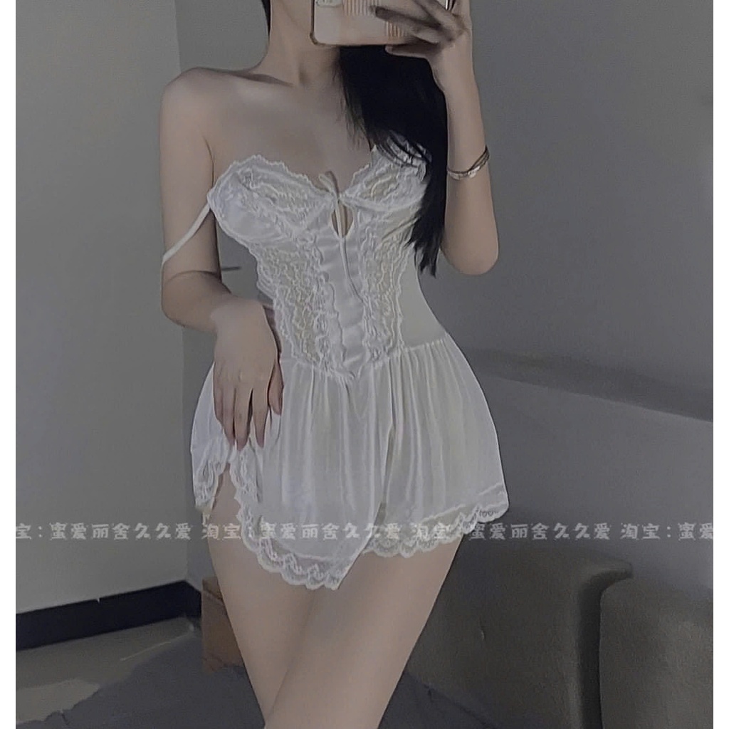 Váy ngủ lụa voan thối ren hở ngực cao cấp Váy mặc nhà sexy quyến rũ