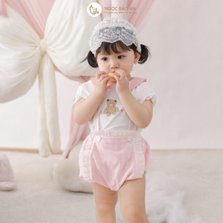 NBAN (6M-3Y) Bộ yếm bé gái màu hồng, set áo yếm cotton dễ thương cho bé mặc nhà đi chơi-PINKGIRL