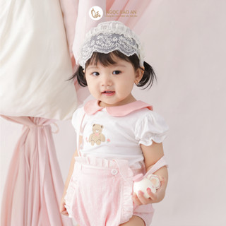 NBAN (6M-3Y) Bộ yếm bé gái màu hồng, set áo yếm cotton dễ thương cho bé mặc nhà đi chơi-PINKGIRL