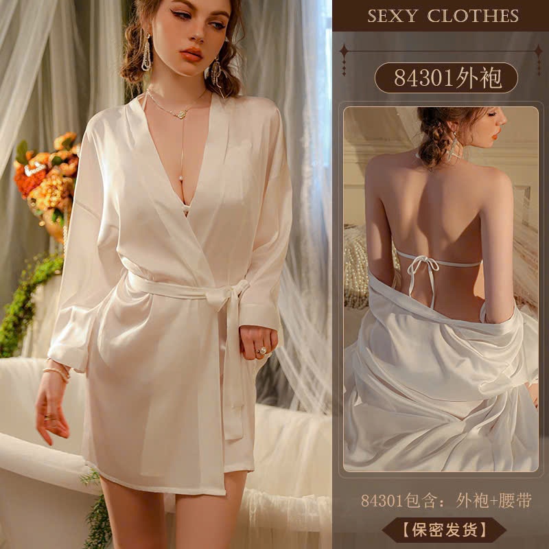 (M.68)  áo choàng ngủ kèm dây đai sexy lụa cao cấp Đầm mặc nhà gợi cảm quyến rũ