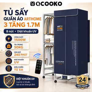 Tủ sấy quần áo ARTHOME khử khuẩn ion âm, công suất 1500W màn hình cảm ứng tự động ngắt an toàn
