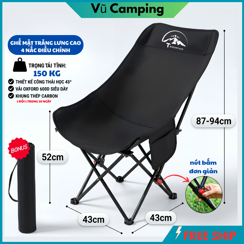 Ghế Gấp Gọn Camping Tmountain, Ghế Xếp Dã Ngoại Du Lịch Ngoài Trời Chịu Tải 150kg Gấp Gọn Dễ Dàng