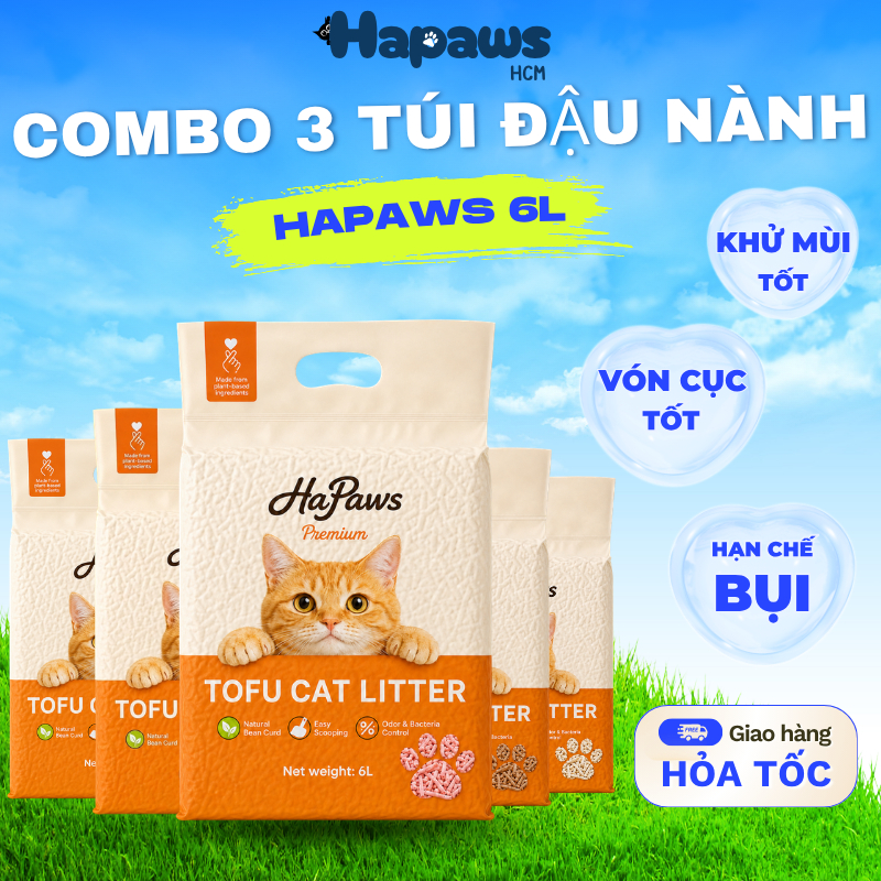[COMBO 3 BAO 6L] Cát Đậu Nành Vệ Sinh Cho Mèo Hapaws Vón Cục Siêu Nhanh, Không Bụi, Khử Mùi Cực Tốt