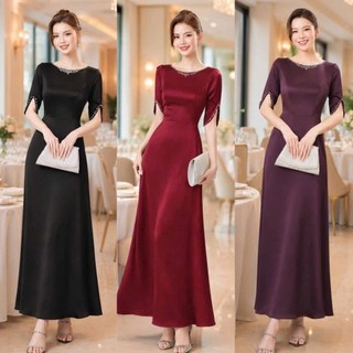 Đầm váy dạ hội trung niên xòe dáng dài đính đá cổ đá tay sang trọng hàng cao cấp mm 2026