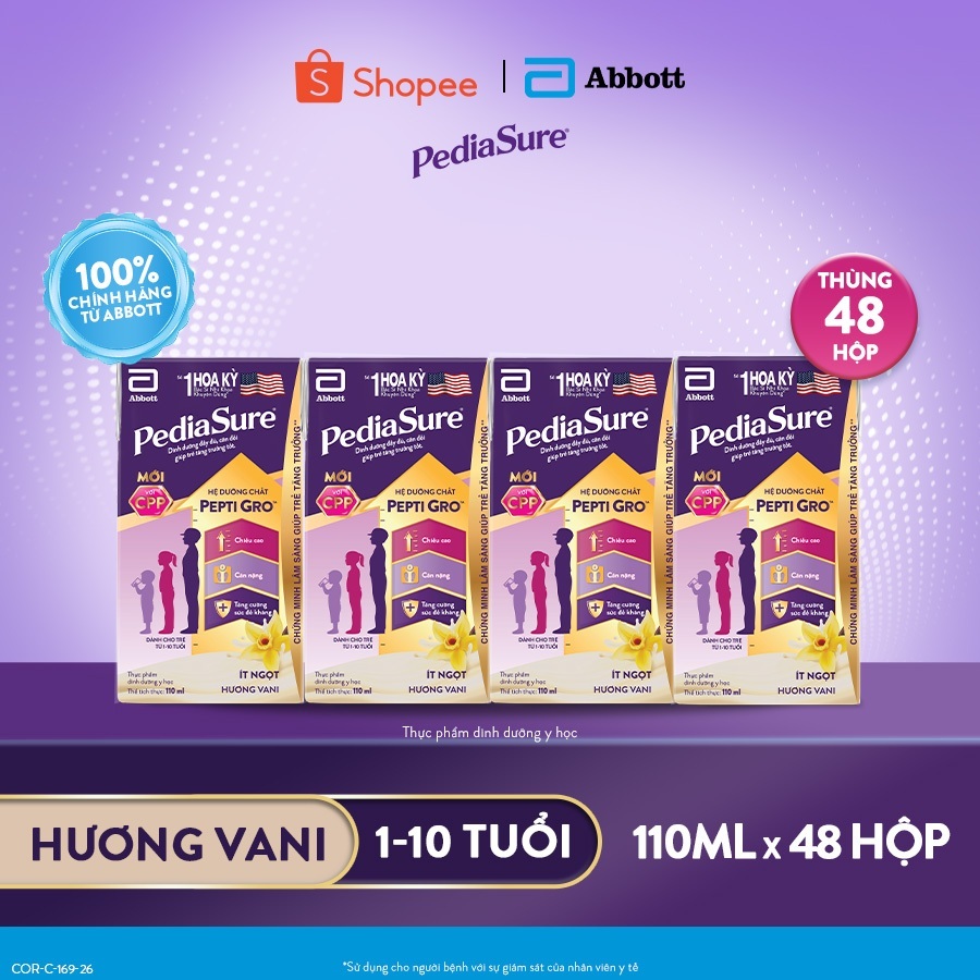 Thùng 48 Hộp Sữa nước Pediasure 110ml Hương Vani Cho Trẻ Từ 1-10 Tuổi