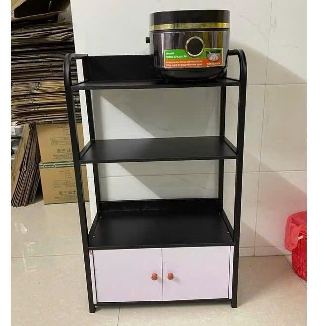 Kệ Lò Vi Sóng 4 Tầng Có Tủ, Kệ Bếp Kệ Để Đồ Đa Năng Khung Sắt Tĩnh Điện Mặt Gỗ MDF Phủ Mine Chống Nước