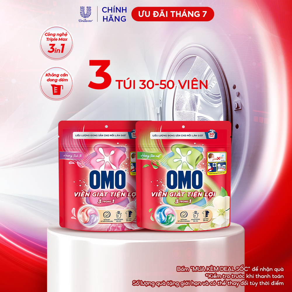 Combo 3 túi viên giặt tiện lợi OMO 3 trong 1 (30 viên/50 viên)