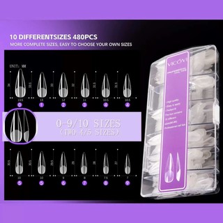 Tip Úp Móng VICOVI Form Vuông Dài Nhám Sẵn  –  480pcs, Full Size 0–9, Tip Úp Gel Cao Cấp Chuẩn Salon THEGIOINAIL666