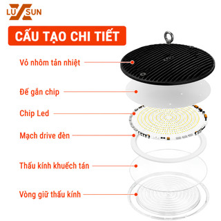 Đèn LED Nhà Xưởng UFO LUXSUN Màu Đen 100W 150W 200W 300W Siêu Sáng Chiếu Kho Xưởng Nhà Máy Bảo Hành 12 Tháng