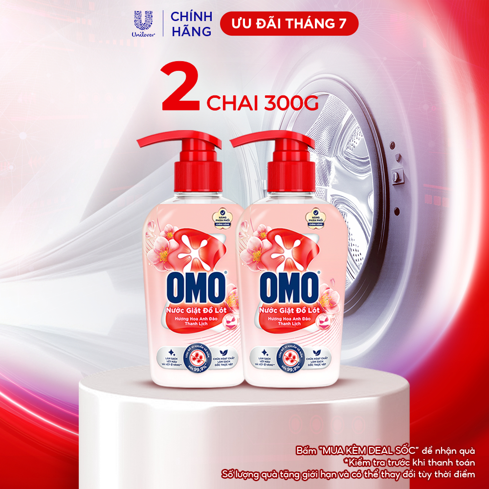 Combo 2 Chai Nước Giặt Đồ Lót OMO Hương Hoa Anh Đào Thanh Lịch 300G