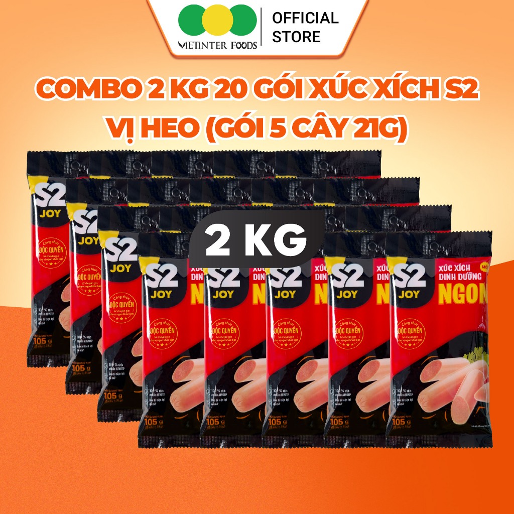 Combo 20 Gói 100 Cây Xúc Xích Dinh Dưỡng Tiệt Trùng S2 Vietinter Foods (Cây 21g)