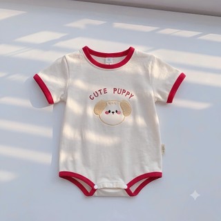 Bodysuit viền đỏ họa tiết mặt gấu in cho bé 4-10Kg. Body chip chất liệu cotton mềm mát. Dino Kids