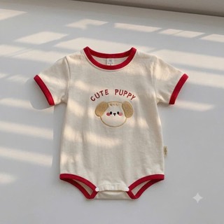 Bodysuit viền đỏ họa tiết mặt gấu in cho bé 4-10Kg. Body chip chất liệu cotton mềm mát. Dino Kids