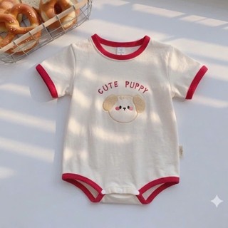 Bodysuit viền đỏ họa tiết mặt gấu in cho bé 4-10Kg. Body chip chất liệu cotton mềm mát. Dino Kids