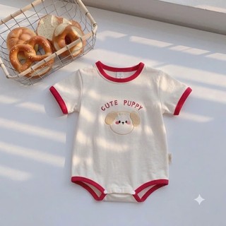 Bodysuit viền đỏ họa tiết mặt gấu in cho bé 4-10Kg. Body chip chất liệu cotton mềm mát. Dino Kids
