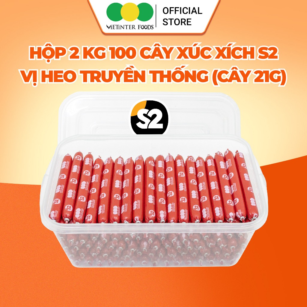 Hộp 100 Cây Xúc Xích Dinh Dưỡng Tiệt Trùng S2 Vietinter Foods (Cây 21g)