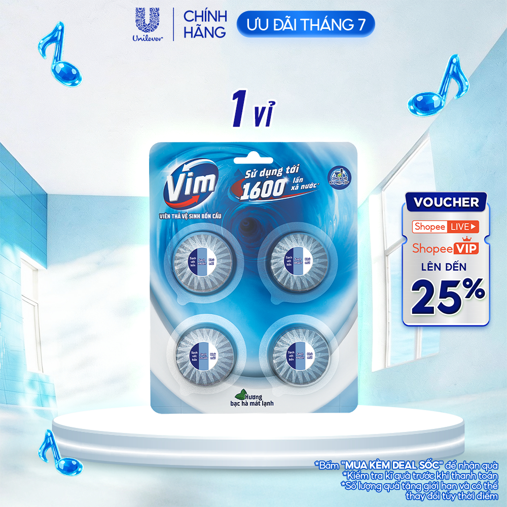Viên Thả Vệ Sinh Bồn Cầu Vim| Sạch Khuẩn, Sáng Bóng đến 1600 Lần Xả (4x45g/vỉ)