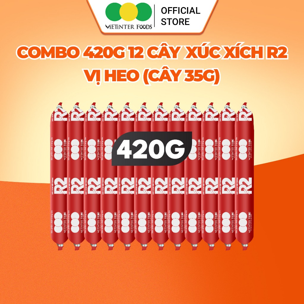 Combo 12 Cây Xúc Xích Dinh Dưỡng Tiệt Trùng R2 Vietinter Foods (Cây 35g)