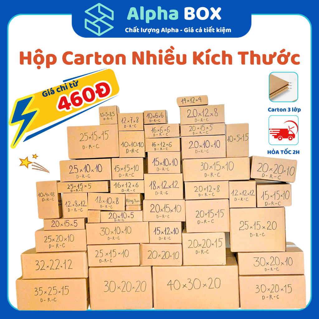 [HỎA TỐC] Combo 10 Hộp Carton NHIỀU KÍCH THƯỚC đóng gói đựng hàng cứng cáp giá gốc tại xưởng - ALPHA BOX