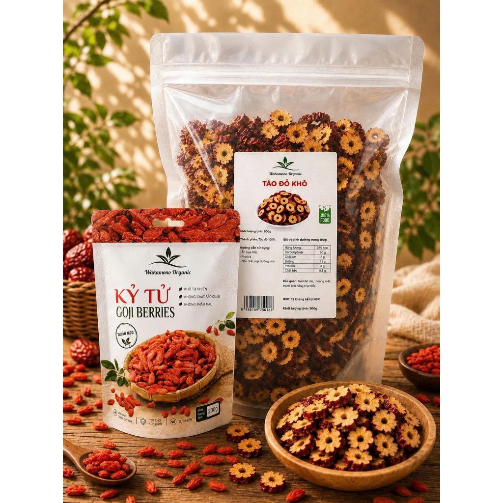 Táo đỏ Nhược Khương Cắt lát  Wakamono Organic 500g/túi  Phù hợp nấu ăn, Pha trà, Chưng yến, Chè dưỡng nhan, Sâm bổ lượng