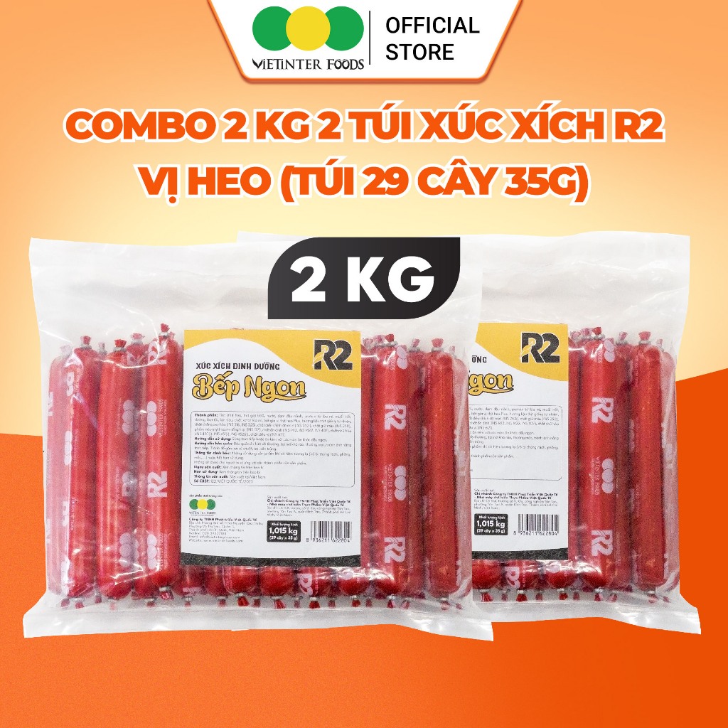 Combo 58 Cây Xúc Xích Dinh Dưỡng Tiệt Trùng R2 Vietinter Foods (Cây 35g)