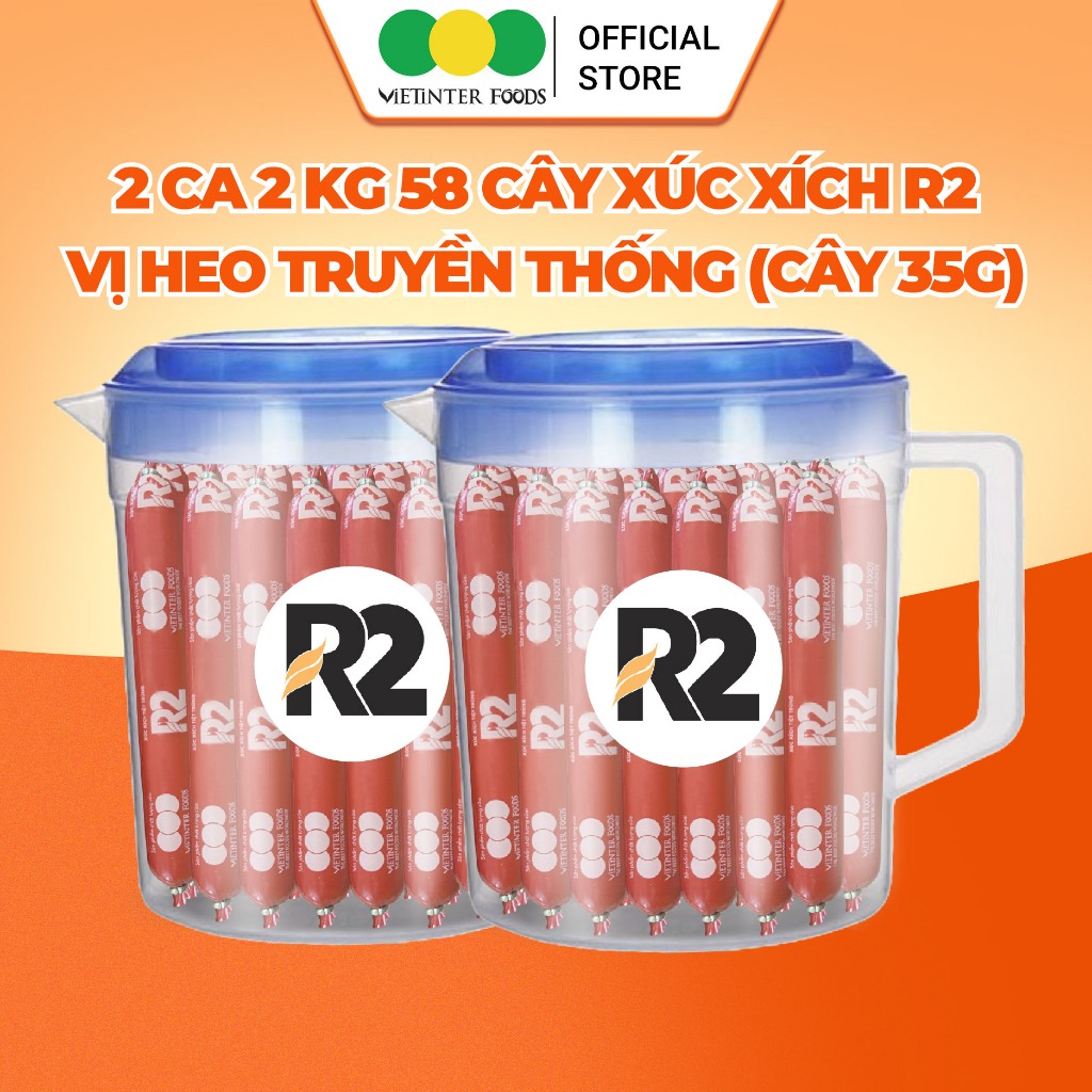 Combo 2 Ca 58 Cây Xúc Xích Dinh Dưỡng Tiệt Trùng R2 Vietinter Foods (Cây 35g)