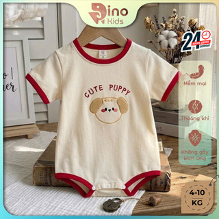 Bodysuit viền đỏ họa tiết mặt gấu in cho bé 4-10Kg. Body chip chất liệu cotton mềm mát. Dino Kids