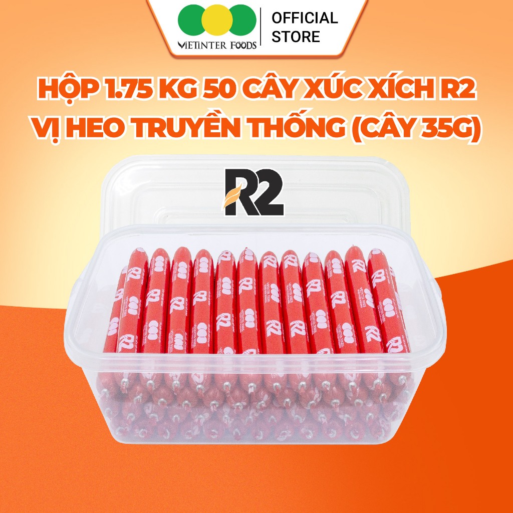 Hộp 50 Cây Xúc Xích Dinh Dưỡng Tiệt Trùng R2 Vietinter Foods (Cây 35g)