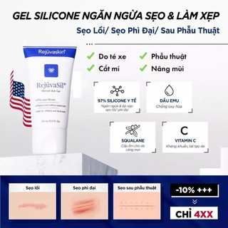 Gel Xóa Sẹo Lồi, Sẹo Phì Đại Rejuvaskin Rejuvasil - Làm Xẹp & Xóa Mờ Sẹo Sau Phẫu Thuật, Gel Silicone Ép Sẹo Lồi