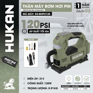 Máy bơm hơi HUKAN GEN2 G2-BHP2120, Nhẹ 0.94kg - Chân pin phổ thông - Bảng led hiển thị