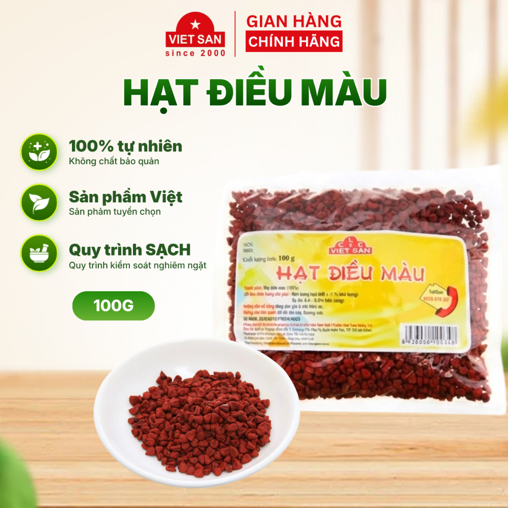 Hạt Điều Màu Việt San 100g - Hạt Màu Điều Tạo Màu Thực Phẩm Tạo Màu Tự Nhiên Cho Món Ăn