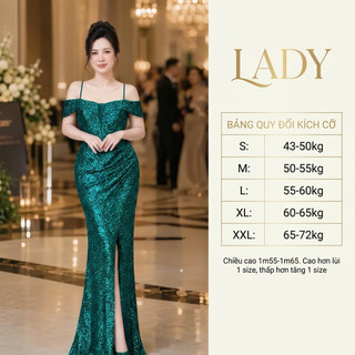 Dạ hội kim sa maxi dáng dài trung niên rối bẹt vai lưới ngực sang trọng, dự tiệc, sinh nhật[damvaythietke] M080