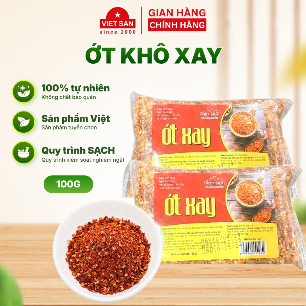 Ớt Khô Xay Việt San 100g - Ớt Bột Nguyên Chất Gia Vị Nấu Ăn Tẩm Ướp Cực Cay