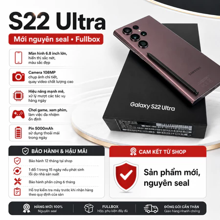 Like NEW Galaxy S22Ultra 5G 12GB/128 GB 2 SIM Màn 6.8inch Camera 200MP 5000mAh Fullbox Nguyên Seal