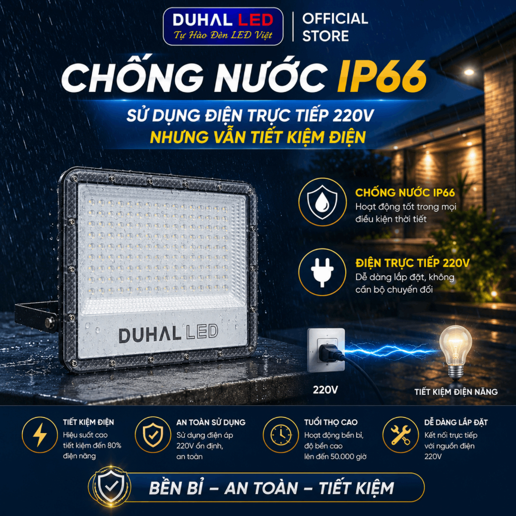 Đèn Pha Led Ngoài Trời DUHAL KDJ2 Chống Nước, Siêu sáng 20W 30W 50W 100W 150W