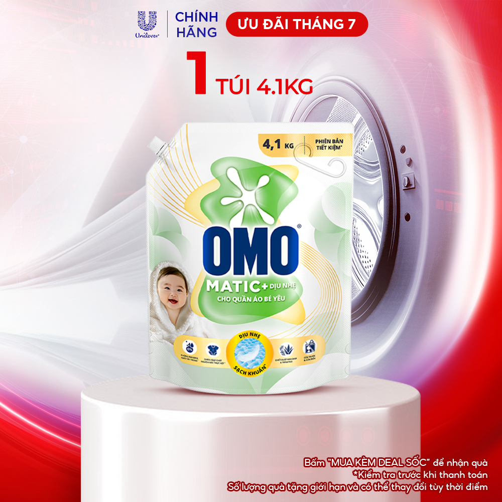 Nước Giặt OMO Matic Cho Quần Áo Bé Yêu 4,1kg/túi