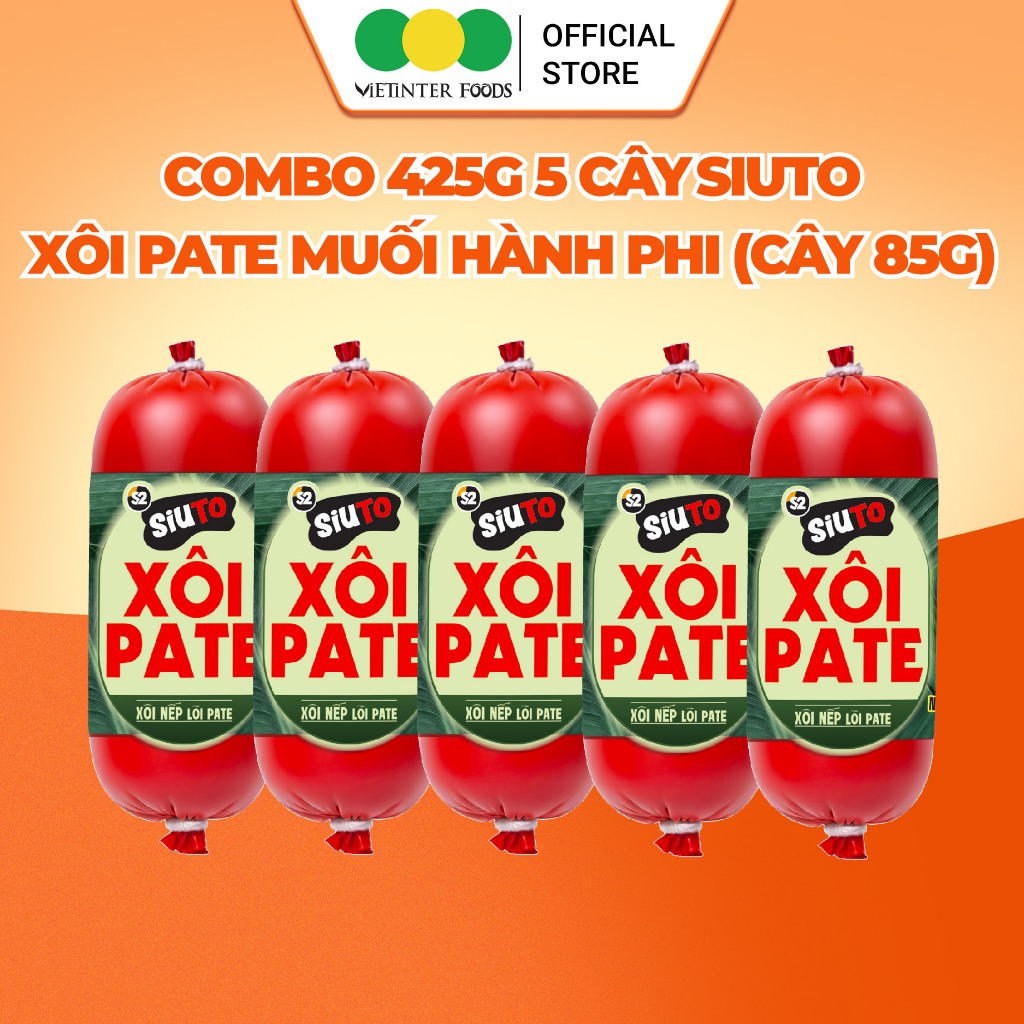 Combo 5 Cây Xôi Nếp Lõi Pate Muối Rắc Hành Phi Siuto Vietinter Foods (Cây 85g)