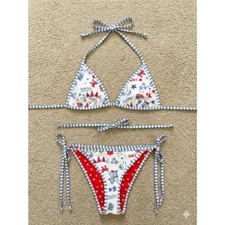 Set bơi 2 mảnh, bikini đi biển nữ dáng tam giác dây buộc họa tiết hoa nhí , không đệm ngực hàng VNXK