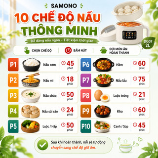 (Kèm Xửng Hấp) Nồi Điện Đa Năng Menu 10 Món, Dung Tích 2L  Màu Kem SAMONO SW-DG07- BH 1 năm
