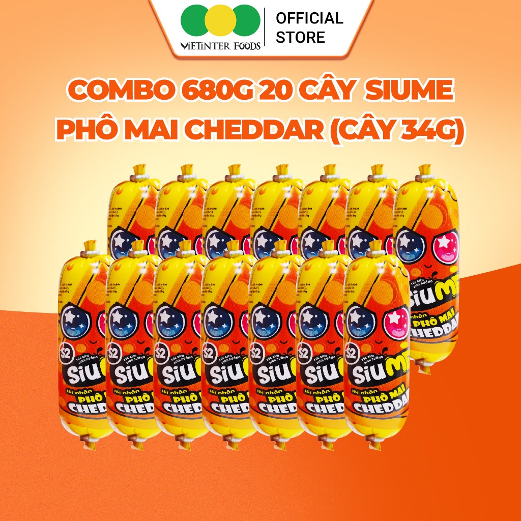 Combo 20 Cây Xúc Xích Siume Lõi Nhân Phô Mai Cheddar Vietinter Foods (Cây 34g)