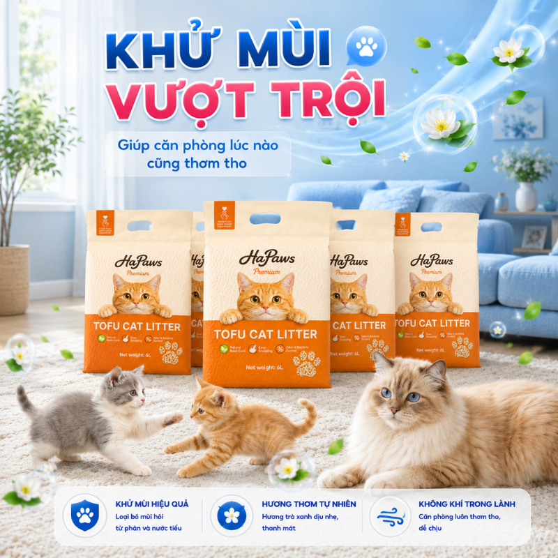 [COMBO 3 BAO 6L] Cát Đậu Nành Vệ Sinh Cho Mèo Hapaws Vón Cục Siêu Nhanh, Không Bụi, Khử Mùi Cực Tốt