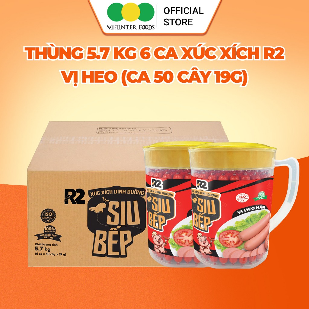 Thùng 6 Ca Xúc Xích Dinh Dưỡng Tiệt Trùng R2 Vietinter Foods (Ca 50 Cây, Cây 19g)