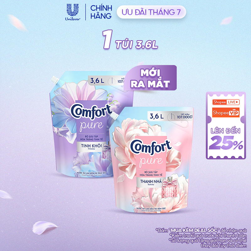 Nước Xả Vải Comfort Hoa Trắng Thanh Nhã Túi 3.6L