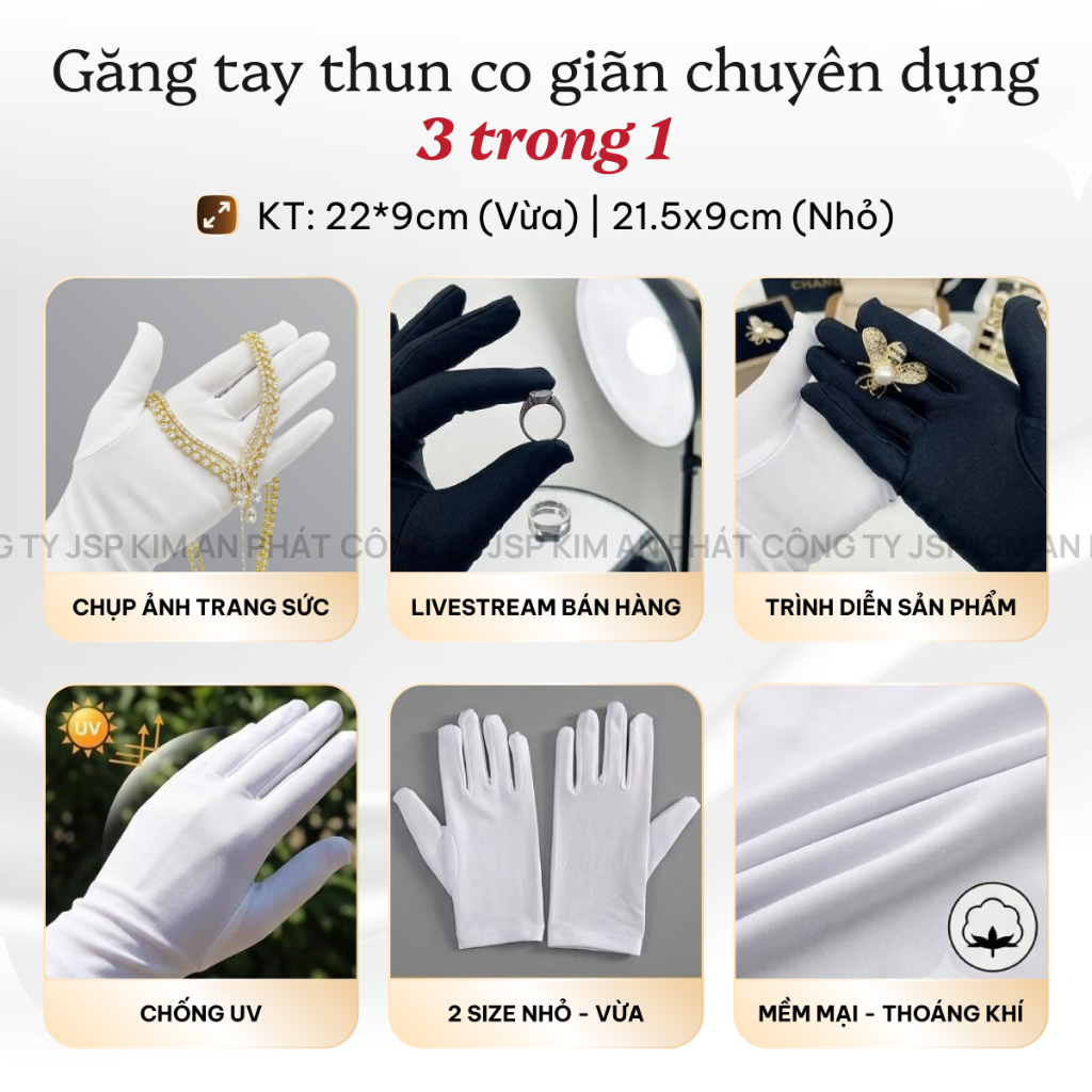 Găng tay chụp hình size nhỏ co giãn ôm sát găng tay trang sức bao tay bán hàng đá quy thời trang JSP