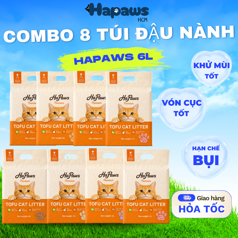 [COMBO 8 BAO 6L] Cát Đậu Nành Vệ Sinh Cho Mèo Hapaws Vón Cục Siêu Nhanh, Không Bụi, Khử Mùi Cực Tốt
