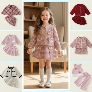 BST Set Dạ Cho Bé Gái, Set Dạ Sang Chảnh Cho Bé Gái Chất Liệu Dạ Mềm Mại Ấm Áp Mùa Đông Noel