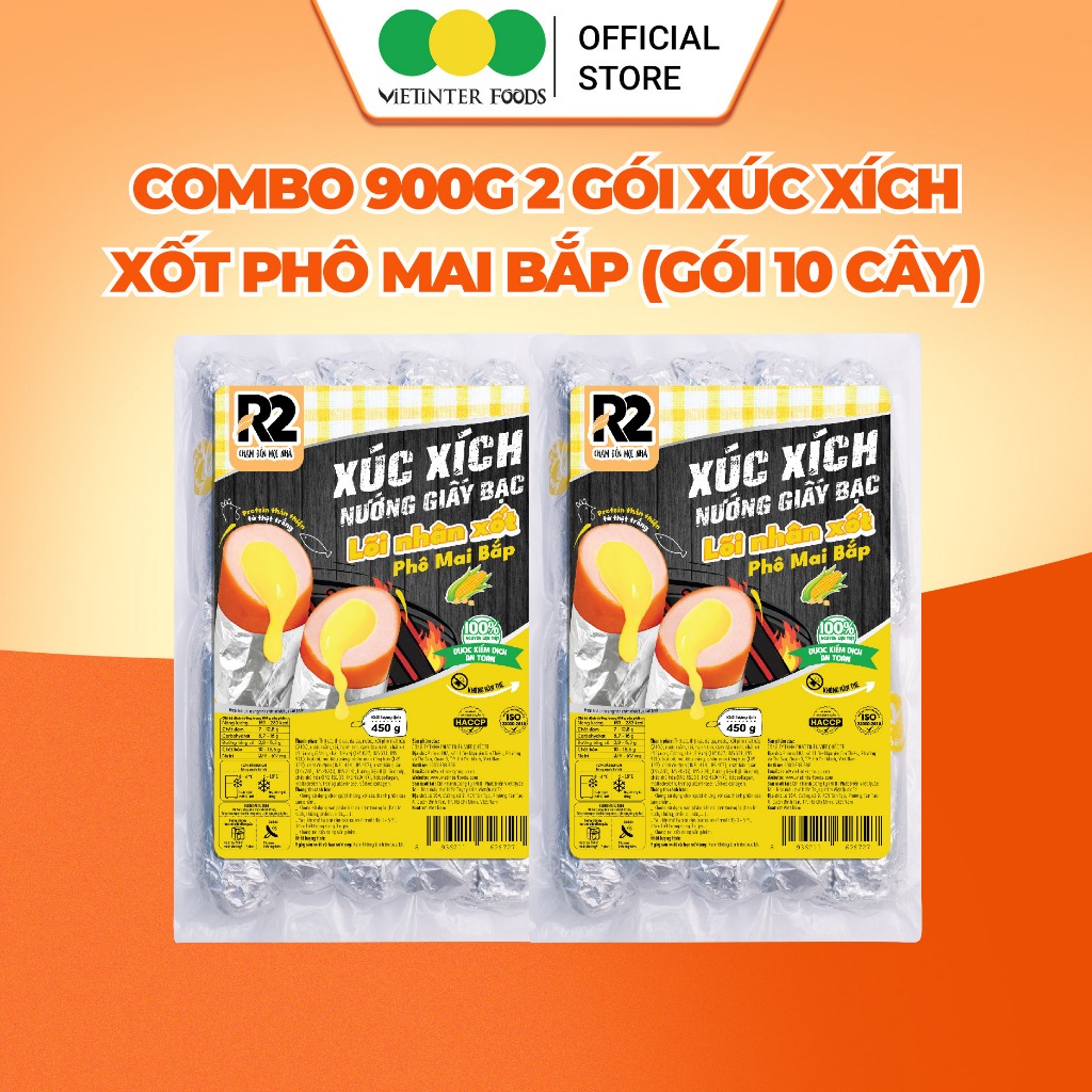 Xúc Xích Giấy Bạc Lõi Nhân Phô Mai Bắp R2 Vietinter Foods (Gói 450g)