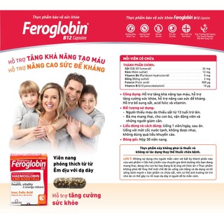 TPBVSK FEROGLOBIN B12 CAPSULES - Bổ Sung Sắt, Hỗ Trợ Tăng Khả Năng Tạo Máu (30 Viên) - Thương Hiệu Vitabiotics