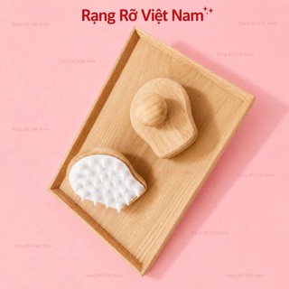 Lược Gội Đầu Tay Cầm Gỗ Sồi Loại 1 Massage Đầu Giảm Gàu Giúp Kích Thích Mọc Tóc Hiệu Quả - Lược Gội Đầu Silicon Loại 1